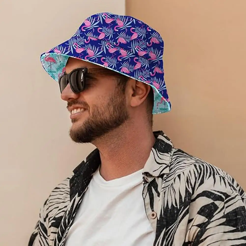 Bucket Hat Flamingo Print Fisherman Hat for Outdoor Activities Uv Sun Cap for Travel Camping Foldable Brim Headwear