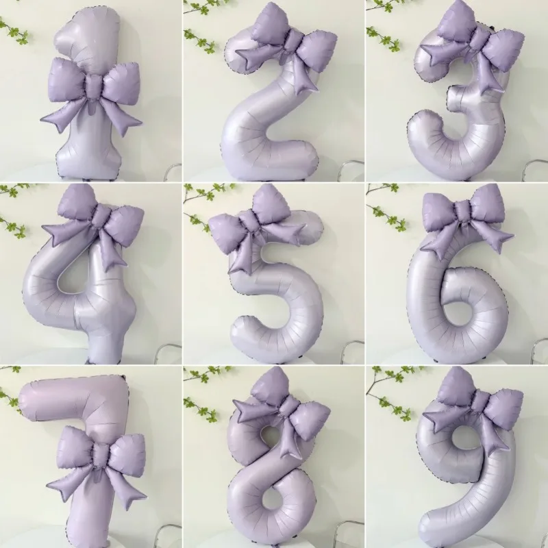 1Pc Large 40inch Number Purple Foil Balloon with Bow 1 2 3 4 5 6 7 8 9 for Kid Boys Girls Birthday Party Baby Shower Decoration