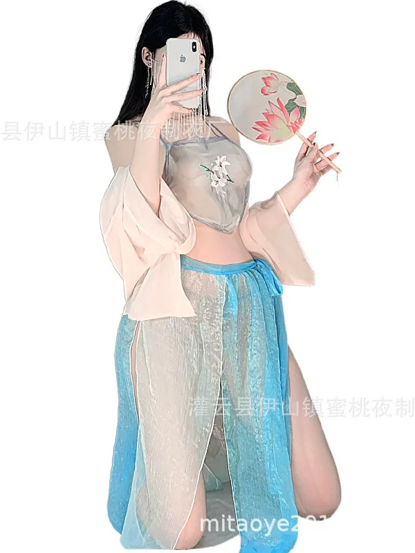 Versuchung Neue Transparente Sexy Unterwäsche Sexy Antiker Anzug Gestickte Bauchtasche Hot Passion Pyjamas Transparenter Tüll E0CW