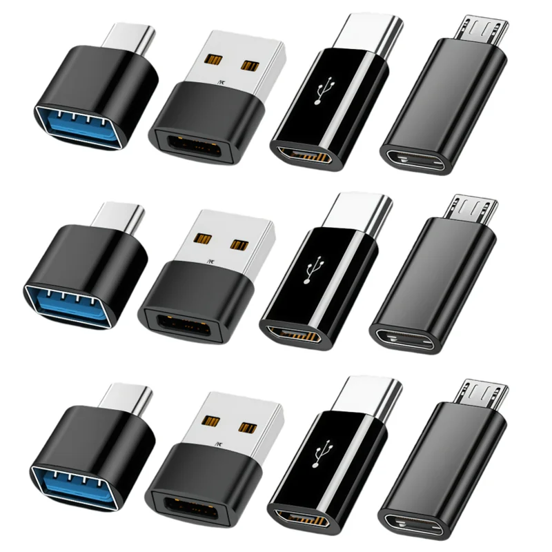 12Pcs USB-C Male to USB-A Female OTG Adapter Kit, Charging & Data Sync Converter, Micro USB to Type C for Phone Laptop