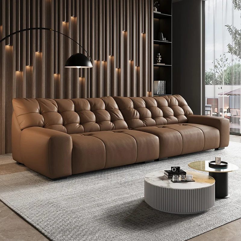 #Modern Luxury Nordic Style Three-Seater Bed Sofa Set Genuine Leather Sectional Couch for Living Room Black Color