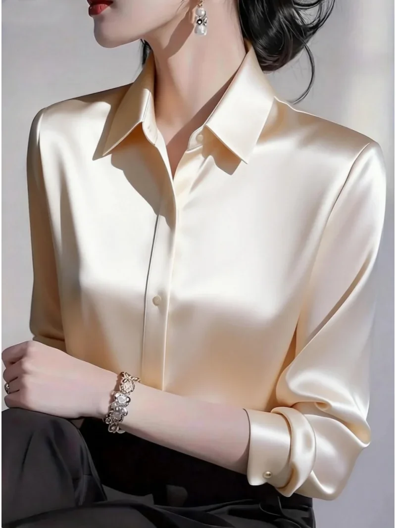 New 2026 Spring Autumn Women Shirts Fashion Office Ladies Long Sleeve Blouse Tops Solid Color Casual Work Shirts