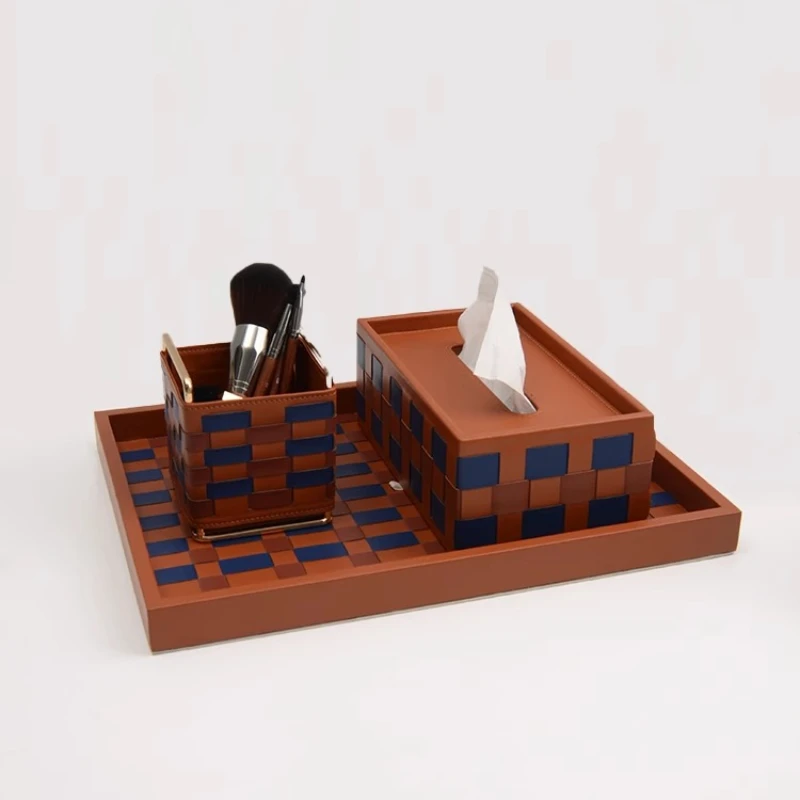 

Leather Chessboard Storage Box, Stylish Desktop Storage Basket, Living Room Storage Tray, Elegant Luxury Decorative Basket