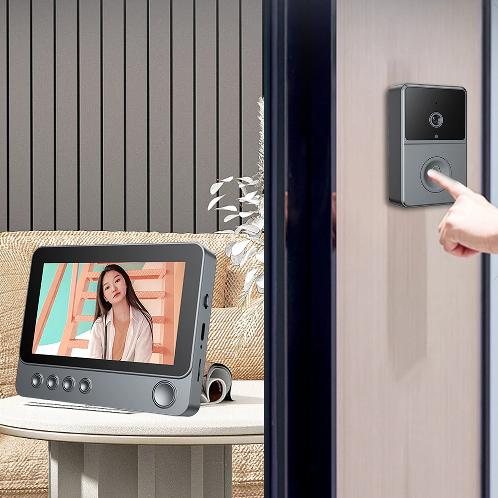 2.4G Wireless Video Intercom Doorbell 4.3 Inch IPS Screen Video Monitoring Doorbell Two Way Voice Night Vision Doorbell