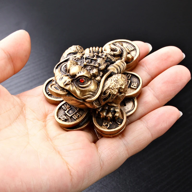 1PC S/M/L Feng Shui Toad Money Lucky Fortune Wealth Chinese Golden Frog Toad Coin Home Office Decoration Tabletop Ornament Gift