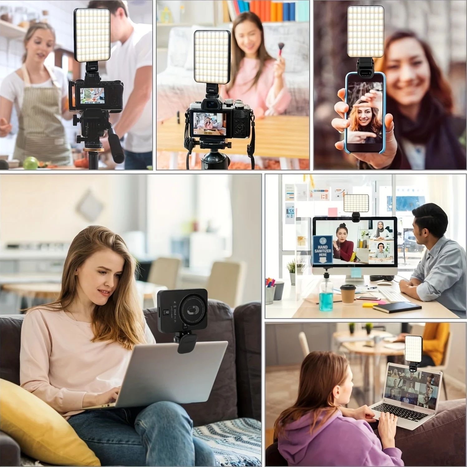 Set di Luci LED Portatili per Foto, con Clip e Adattatore per Treppiede, Ricaricabili, Adatte per Smartphone