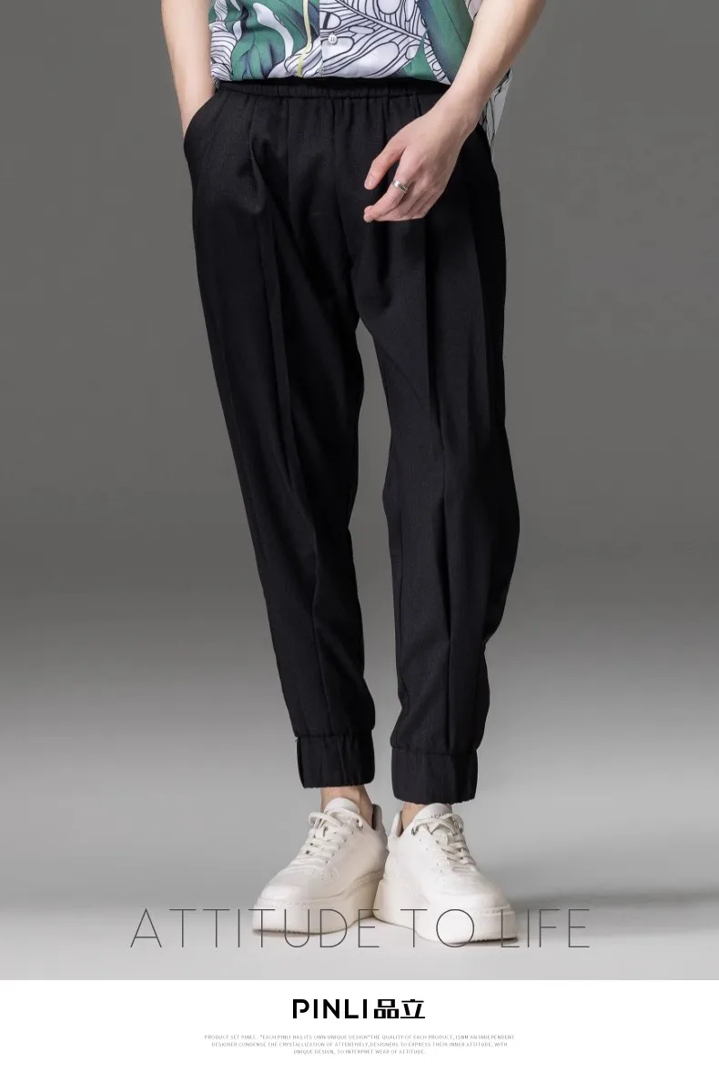 New Summer Men's Solid Slim-fit pants Black Casual Versatile Cropped Pants Black Grey Fashion Brand Leggings Pants B202617279