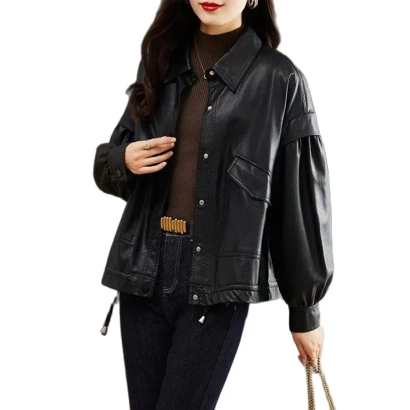 

Women's PU Leather Coat Autumn/Winter 2022 New Fashion Outerwear Casual Coats Loose Joker Slim Lapel Single-Breasted Jacket Top