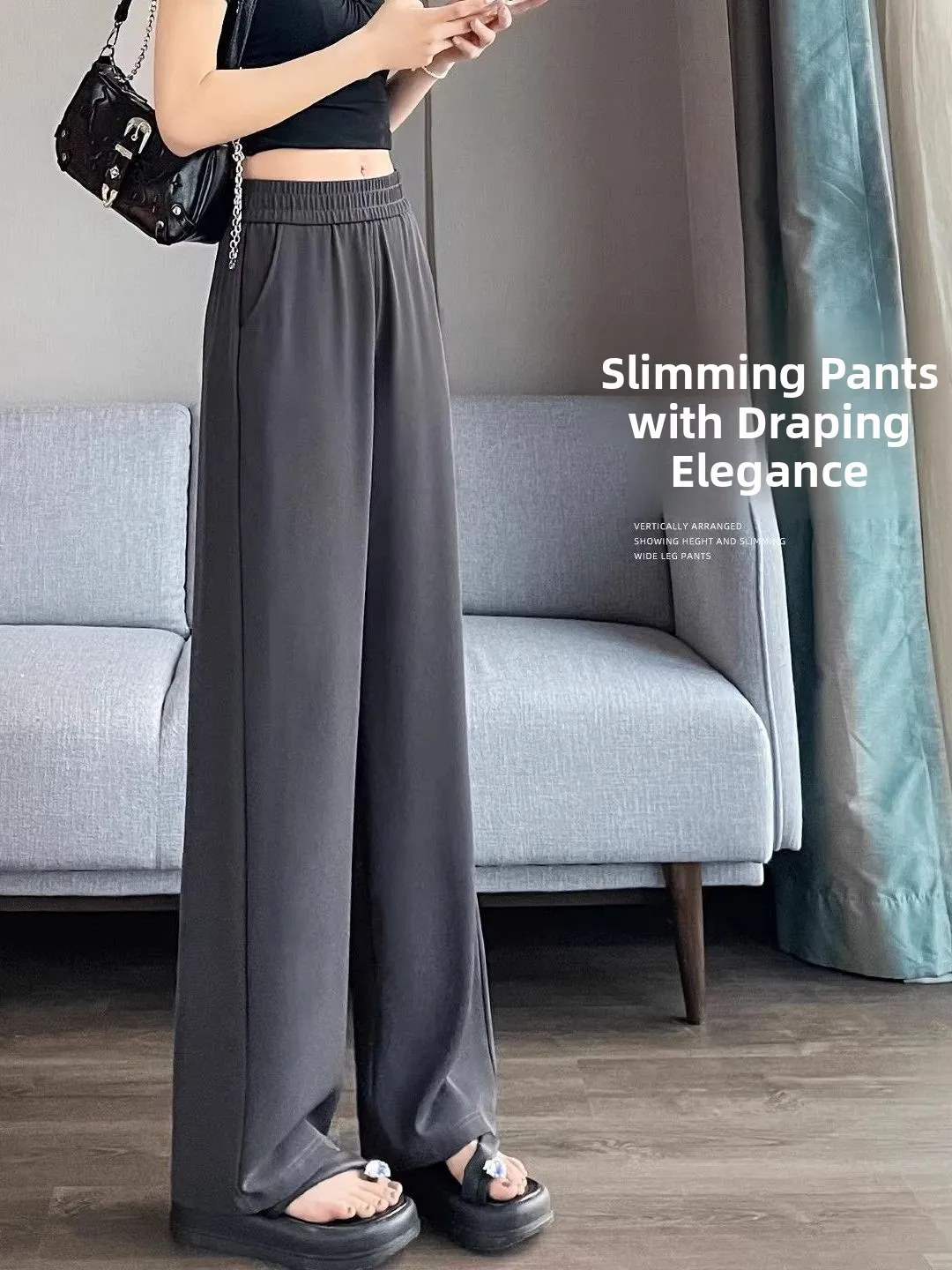 

High Waist Drapey Wide Leg Pants Women's Suit Grey Slim Straight Casual Loose plus Size Long Trousers Comfortable Fashion