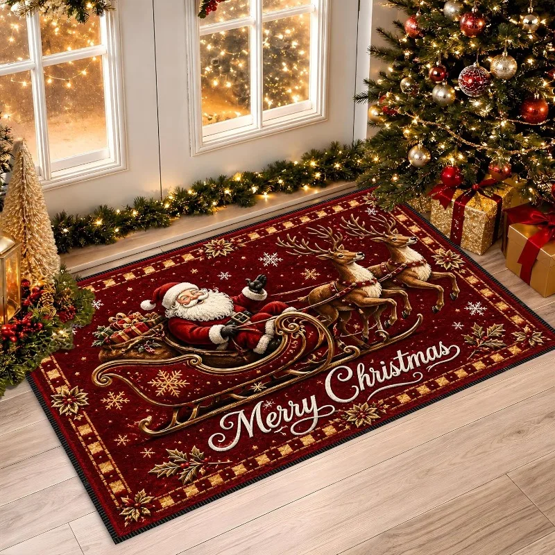 Christmas Gnome Doormat Red Black Buffalo Plaid Snowflake Lantern Gift Welcome Floor Rug Winter Holiday Entrance Mat