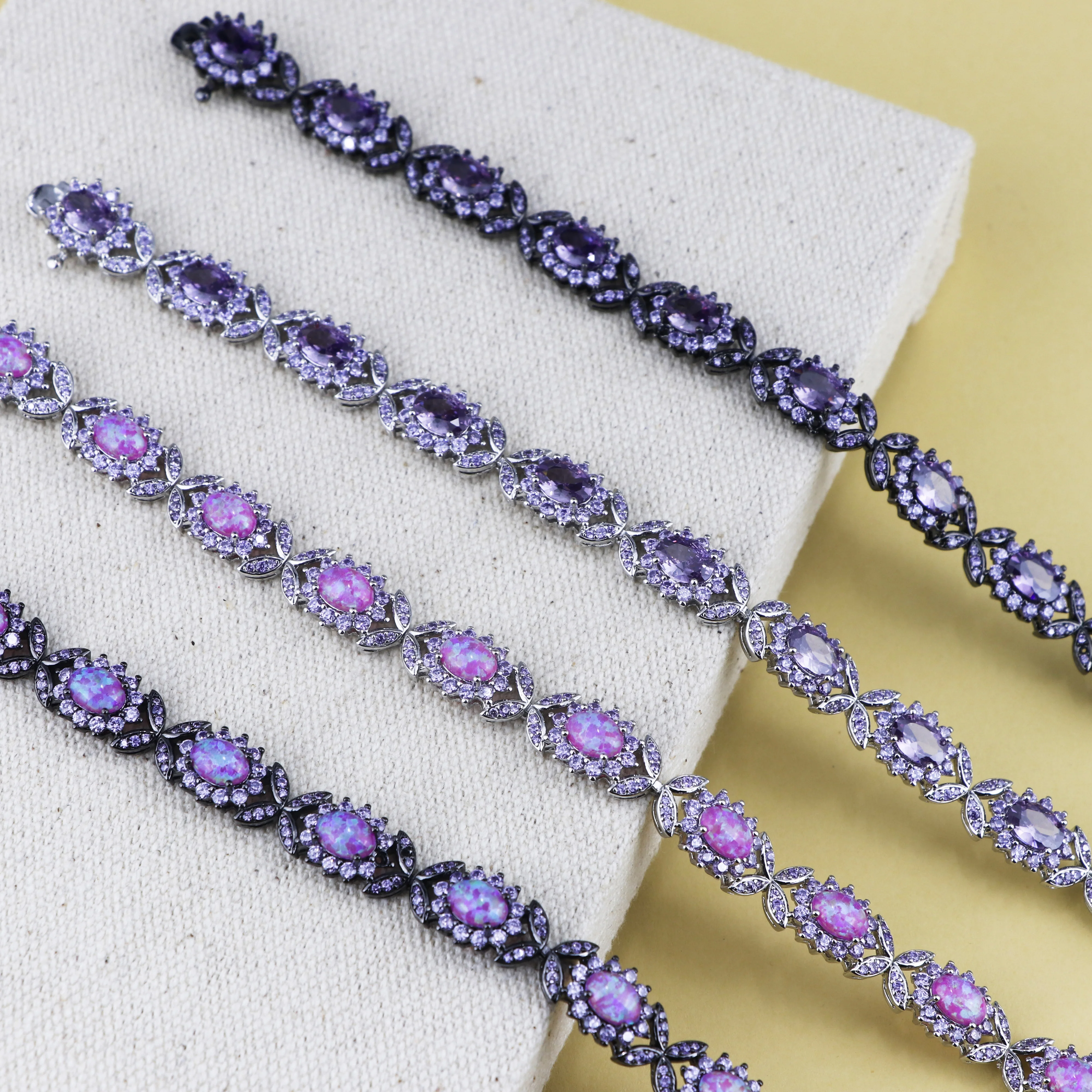 

JLB-019Ombre Violet Crystal Bracelet Set - Gradient Purple Stone Stackable Jewelry, TikTok Viral Qixi Gift for Women