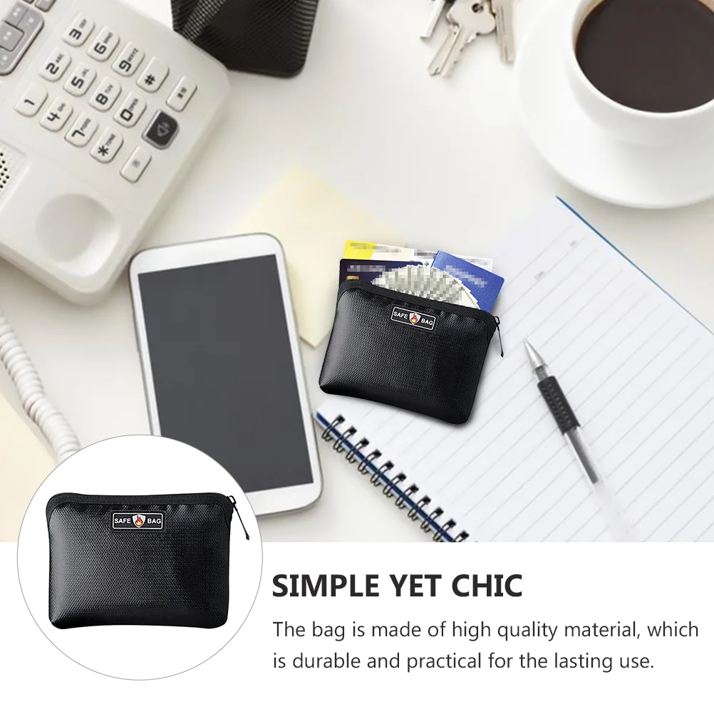 Fireproof File Bag Wallet Storage Versatile Multipurpose 17X12cm Portable Pocket Black Blast-proof Safe Cellphone