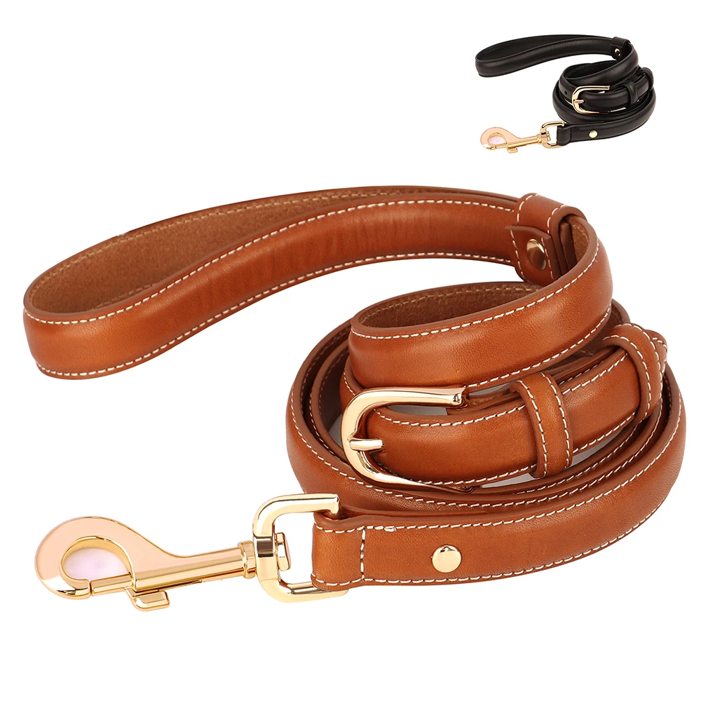 Adjustable Genuine Leather Dog Leash Soft Pet Training Leash Rope for Pitbull German Shepherd Small Medium Large Dogs