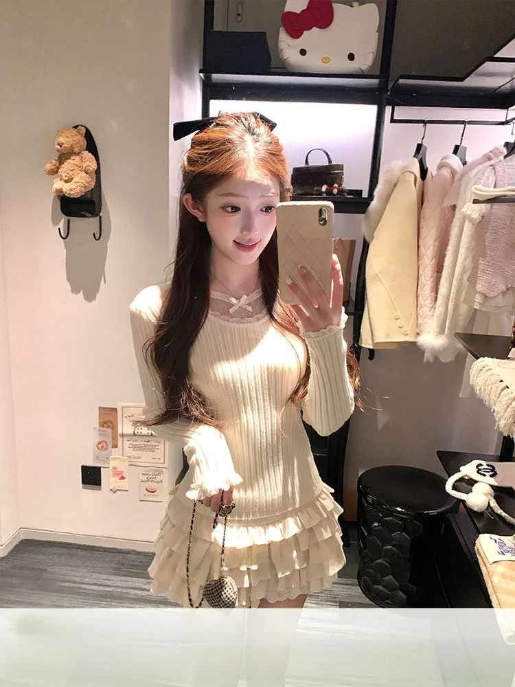

Acaine Lace Long Sve Knitted Sweater Women's Winter Inner Wear Base Layer over irt Ele Sle Soft Fabric V-Ne Butt...