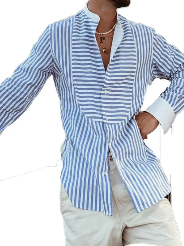 

Simple Striped Loose Long Sve irt Youthful Trendy Slim Fit European Sle Stand Collar Thin Material Four Seasons Universal