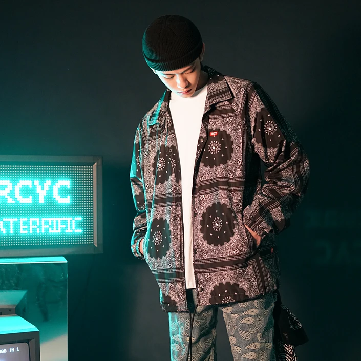 

Digital Print Men's Jaet Trendy National Sle Loose Fit Polyester Spring Outerwear for Teenagers Casual irt Coat