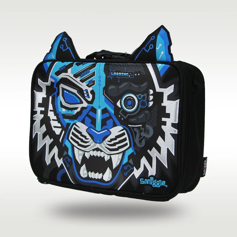 Australia Smiggle original children's lunch bag boy handbag cool black and blue mechanical tiger handbag fruit lunch box bag