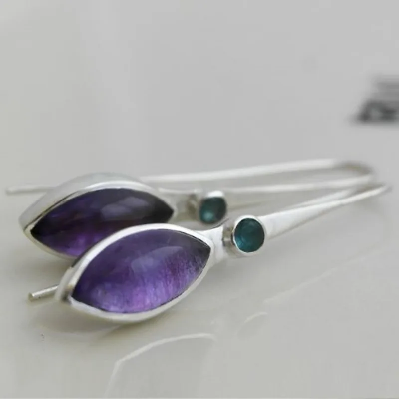 Fashion Inlaid Purple Zircon Earrings Exquisite Silver Color Metal Long Dangle Earrings for Women Jewelry Accessories