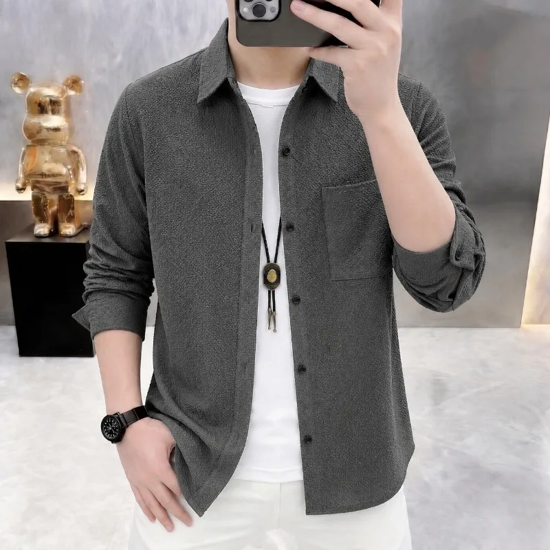 Long-Sleeve Shirts for Teens Men's Fashionable Oversized Shirts Student Lapel Jackets