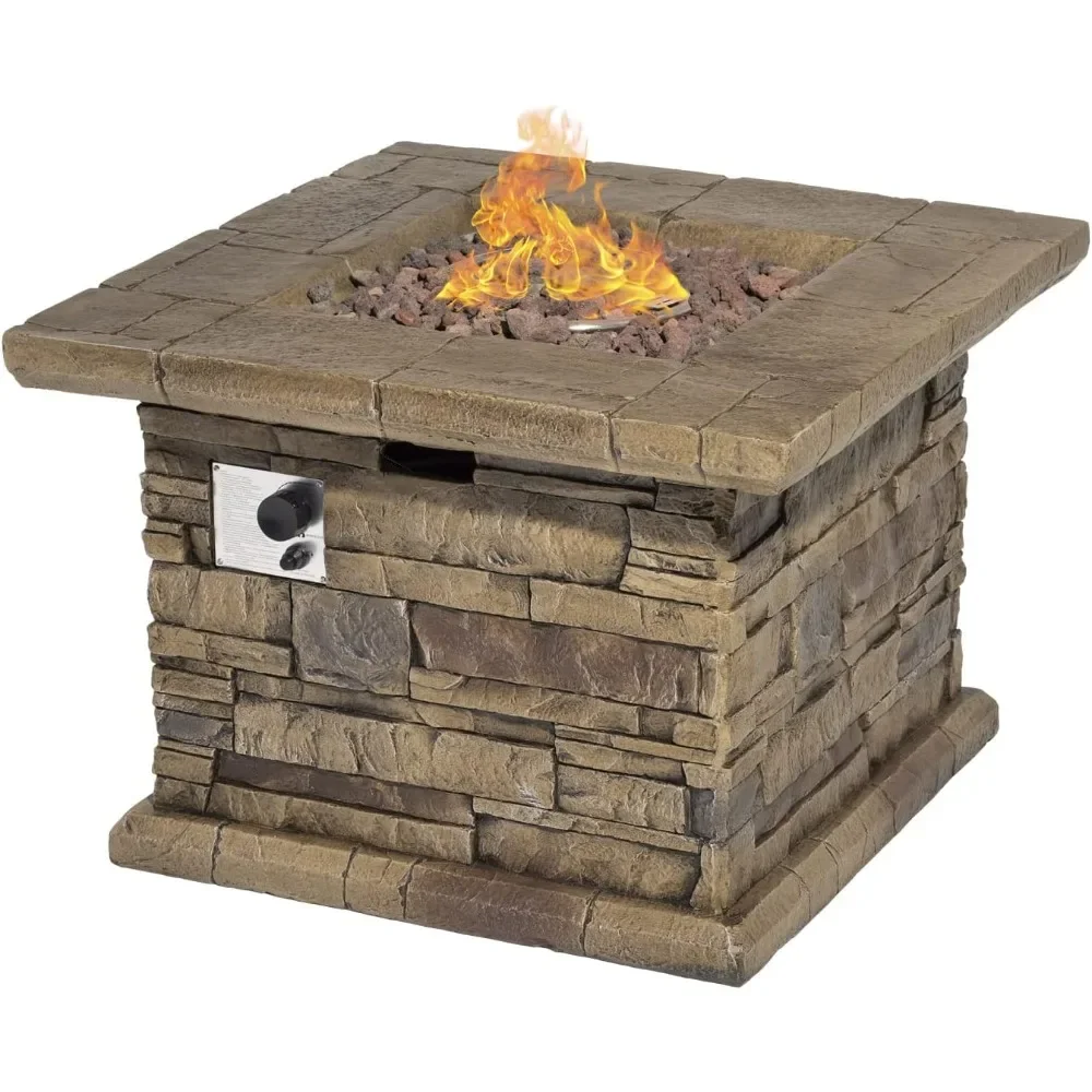 

Outdoor Propane Fire Pit, Square Stonecrest Gas Fire Pit for Outside Patio, Concrete Propane Fire Table 50,000 BTU