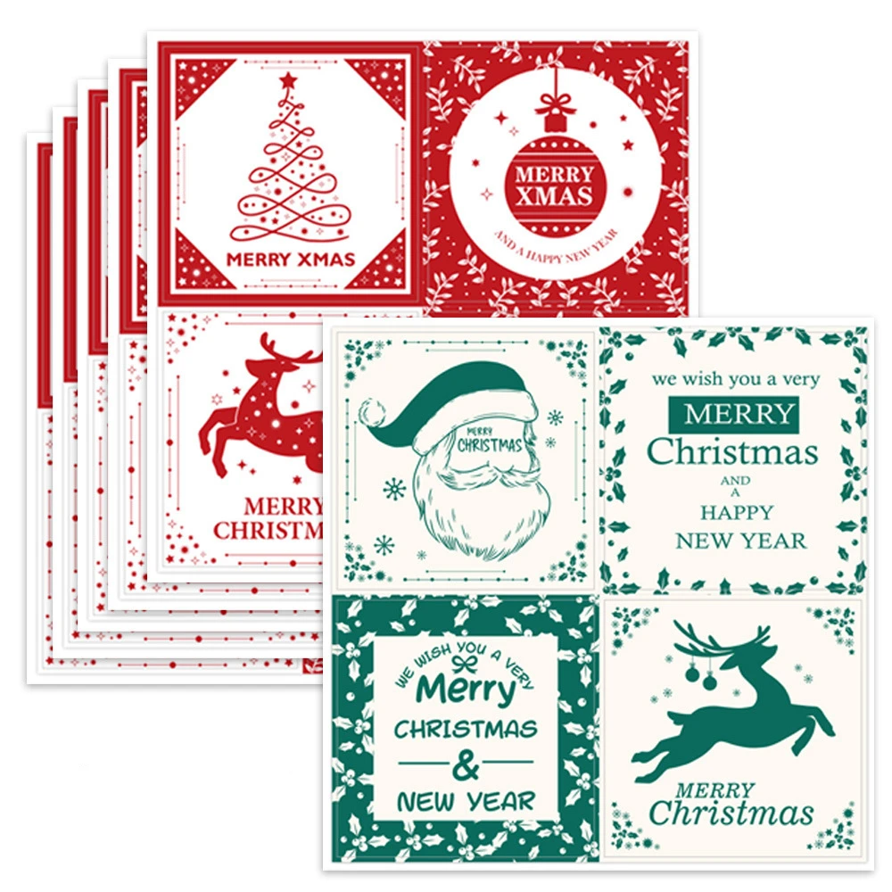 

100pcs Merry Christmas Stickers Snowman Trees Decorative Stickers Thank you Wrapping Gift Box Label New Year Christmas Tags