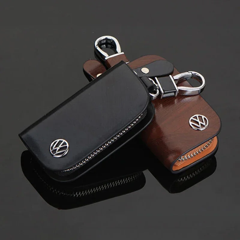 Leather Car Logo Key Case Cover Key Chain Protective Bag for Volkswagen Passat Santana Tiguan Scirocco Magotan Sagitar Lavida CC