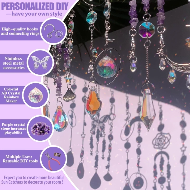 Pack of 200 Suncatchers Craft Set Sun Catchers Craft Set with Hooks Chain Crystal Pendant Sun Catchers for Garden Window
