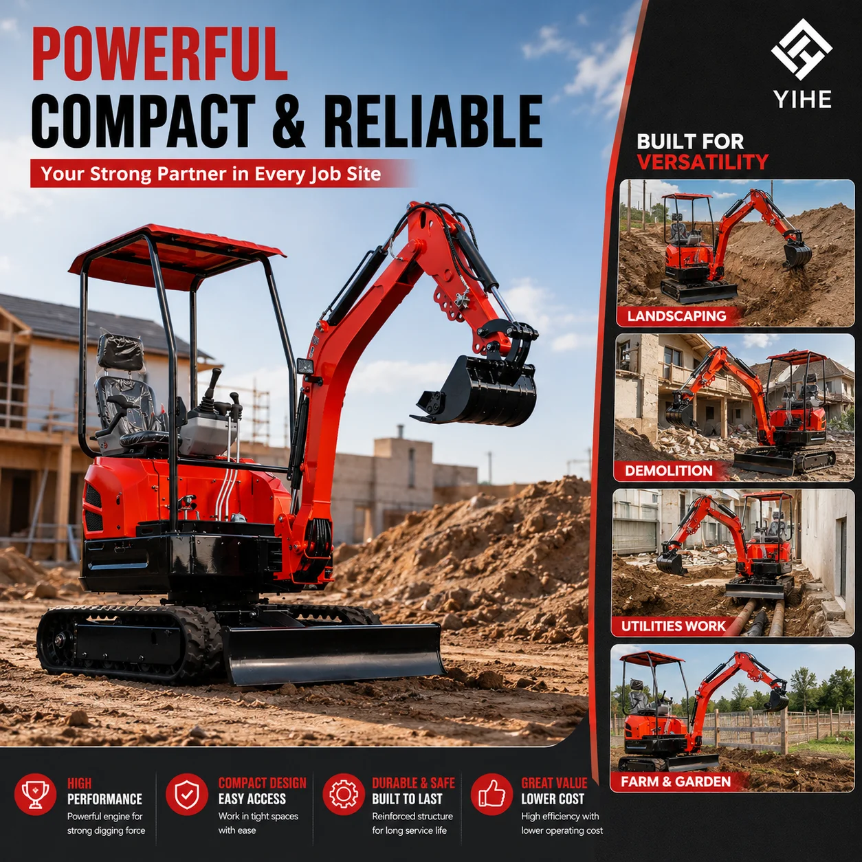 1.5 Ton Mini Excavator with Kubota Engine Compact Crawler Digger with Dozer Blade for Digging Trenching Construction