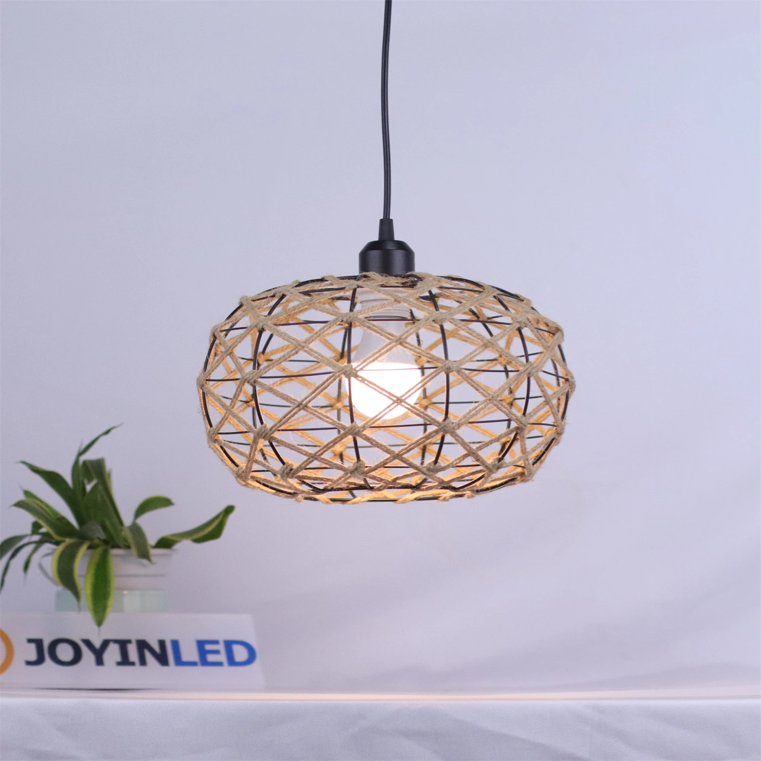 JOYINLED Woven Rattan E27 Lampshade Ceiling Fixtures Vintage Chic Hemp Rope Ceiling Light for Kitchens, Bedrooms, and Corridors