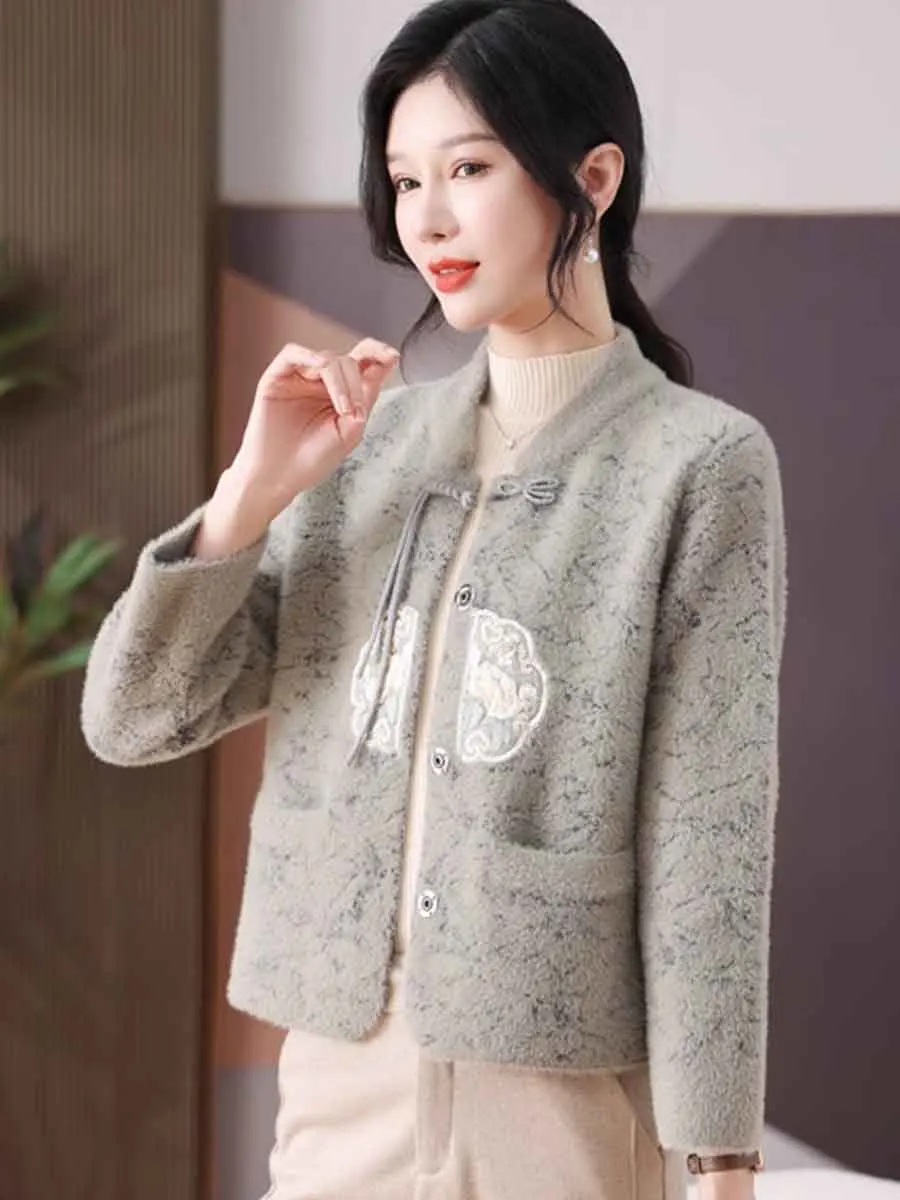   ort Gebreide Nertsen Fluwelen Jas Thi Warm Mama Winter Faion Casual Loose Fit Button-up Vest Chinese Sle