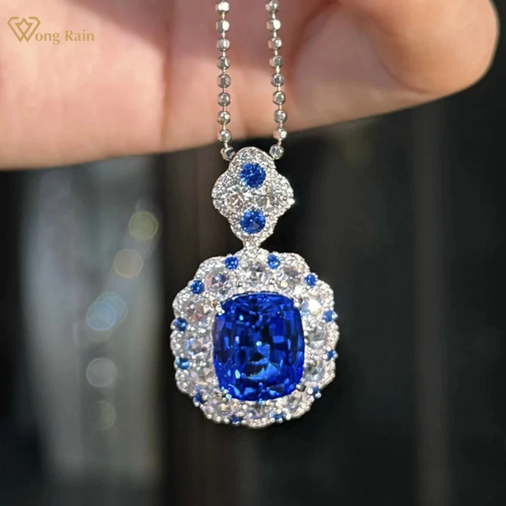 

Wong Rain Sparkling 925 Sterling Silver 10*12 MM 7 CT Sapphire High Carbon Diamond Gems Pendant Necklace Fine Jewelry Wholesale