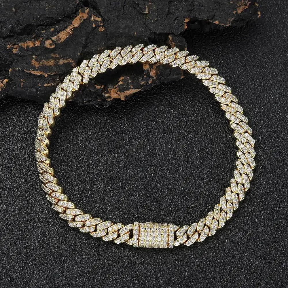 Gold Cuban Link Bracelet Hip Hop 6mm Single Row Full of Zircon Cuban High-end Hot-selling Accessories Men's Jewelry