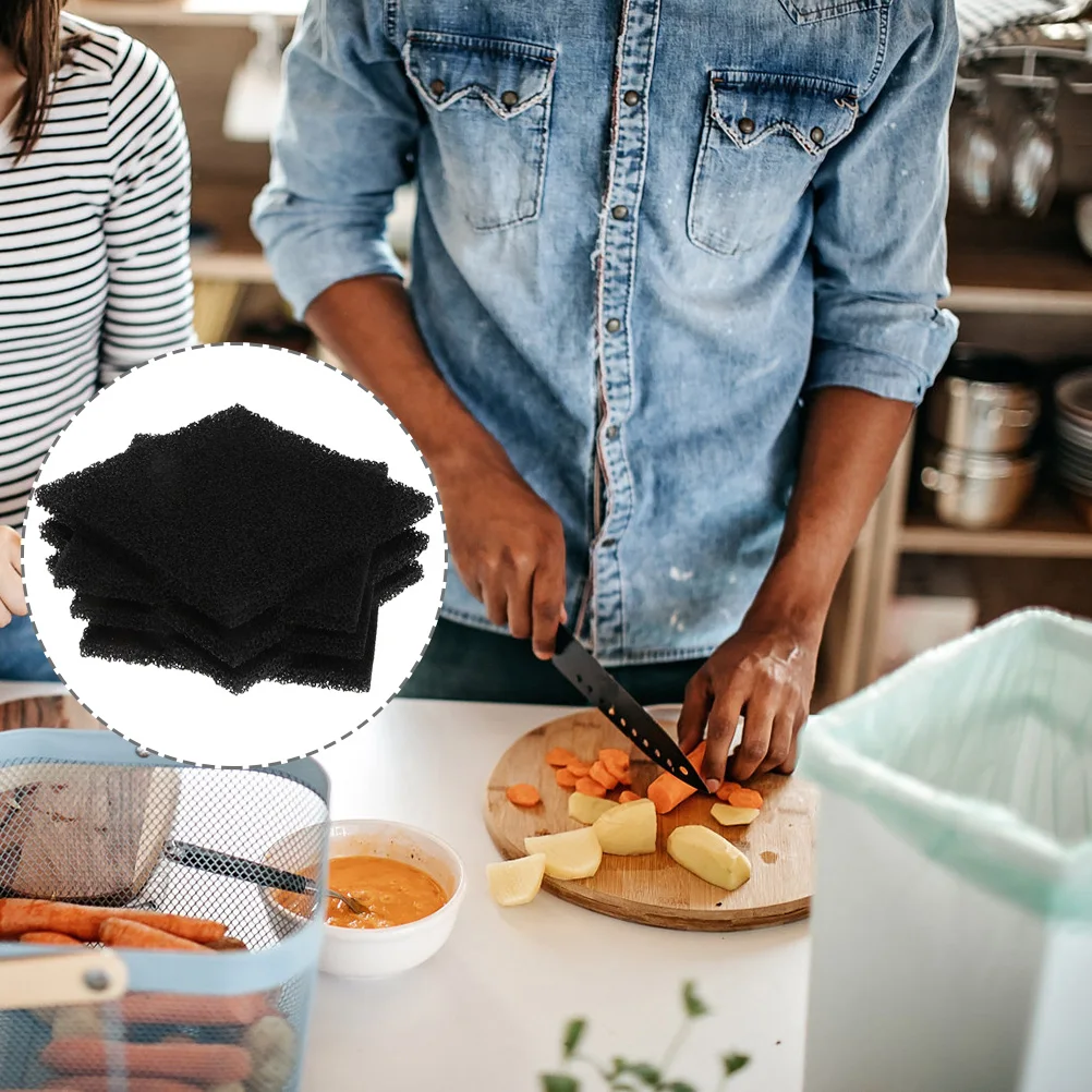 

6pcs Square Trash Can Charcoal Carbon Filters Replacement Kitchen Compost Bin Odor Removal Garbage Pad Black Home