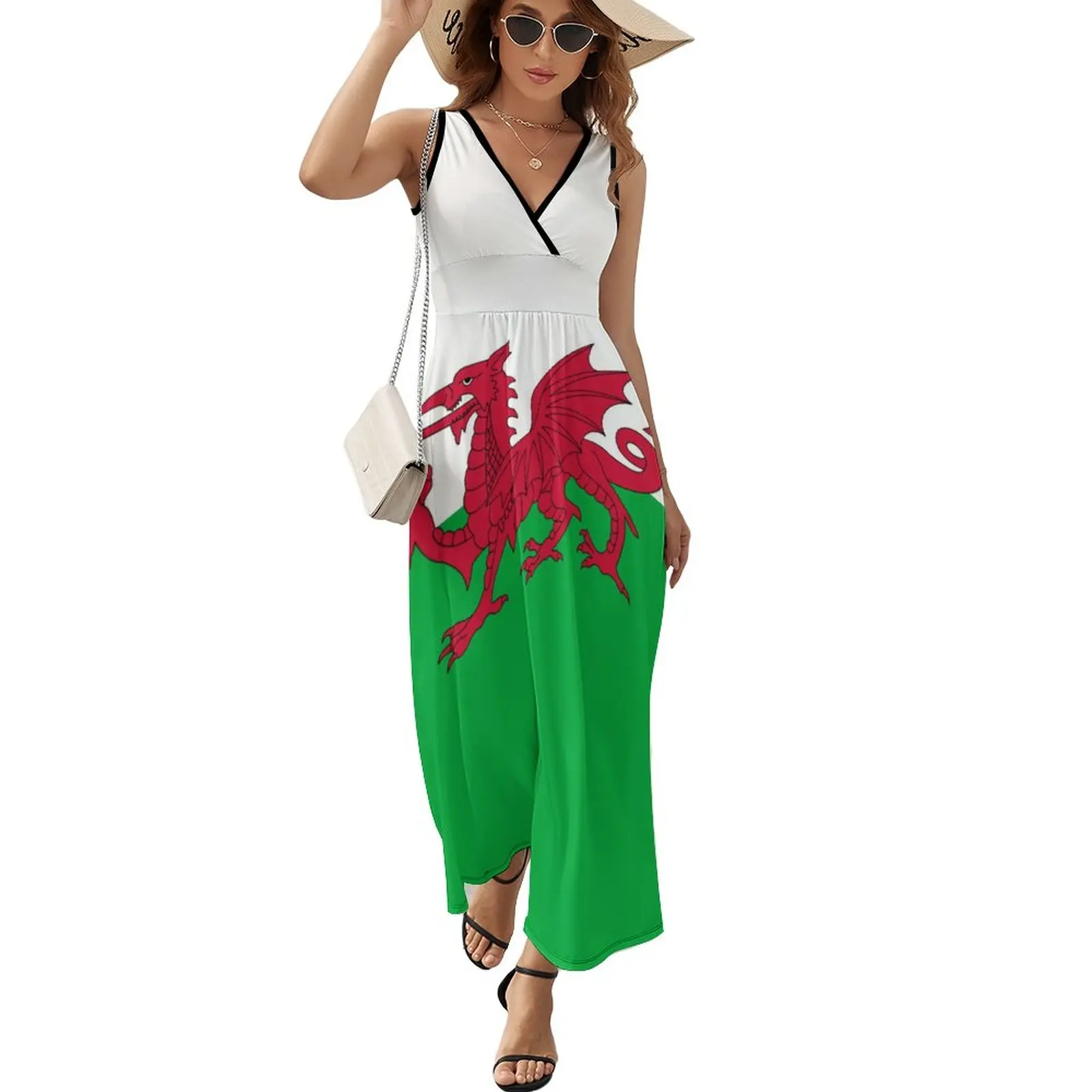 

Flag of Wales Welsh Dress Sexy Maxi Dress V Neck Custom Boho Beach Long Dresses Aesthetic Oversized Vestido