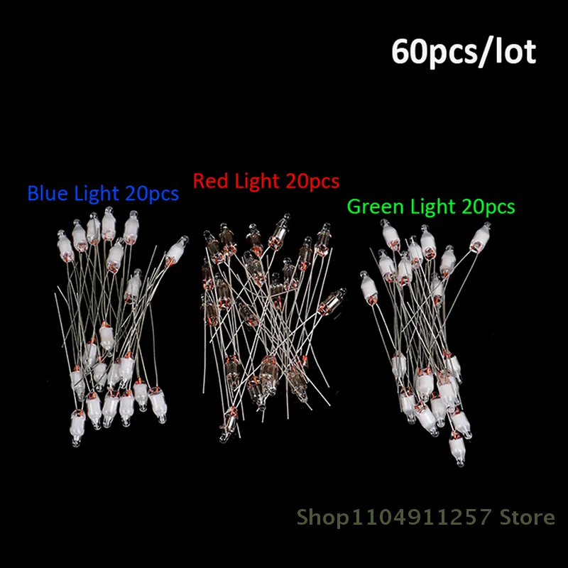 

60PCS Red Green Blue Red Neon Light Bulb Indicator Light Standard Miniature Bulb 4*10mm Neon Light Bulb Indicator