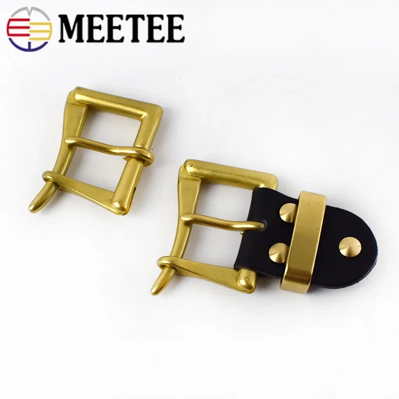 Meetee 1Pc 40mm Copper Belt Pin Buckle Leather Loop Slider Connection Handbag Strap Adjuster Garment DIY Hardware Accessories