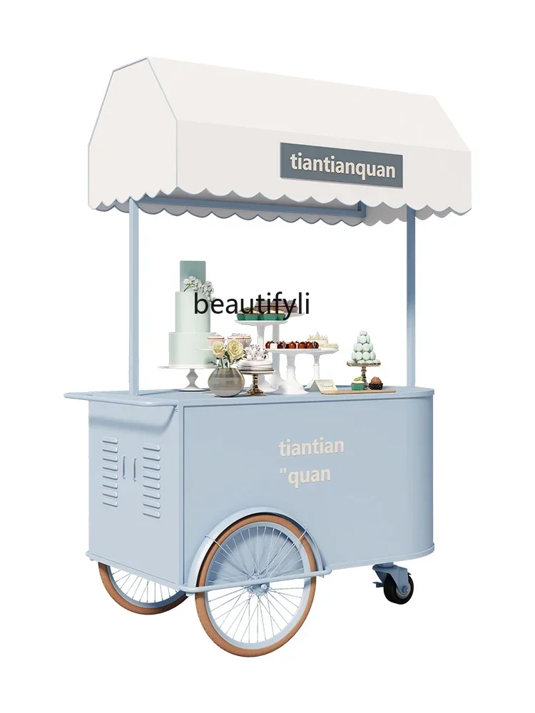 

R1 Wrought iron float mobile hand push commercial square trolley night market outdoor sales car R
