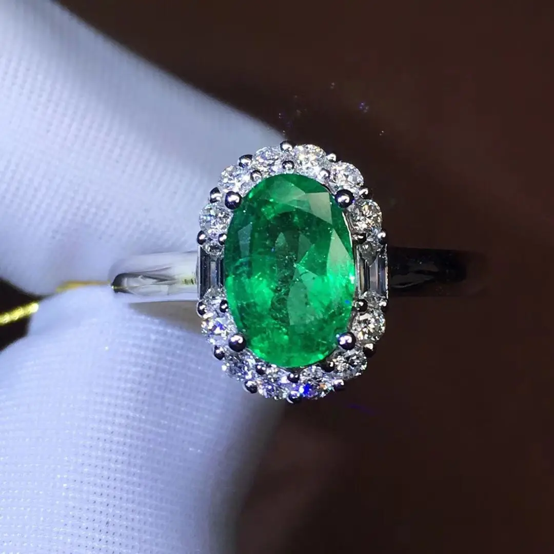 

ZECAA Emerald Fine Jewelry Woman Emerald Ring With Natural Emerald Gemstone 5*7mm Silver Emerald Lady Ring Jewelry Lady Gift