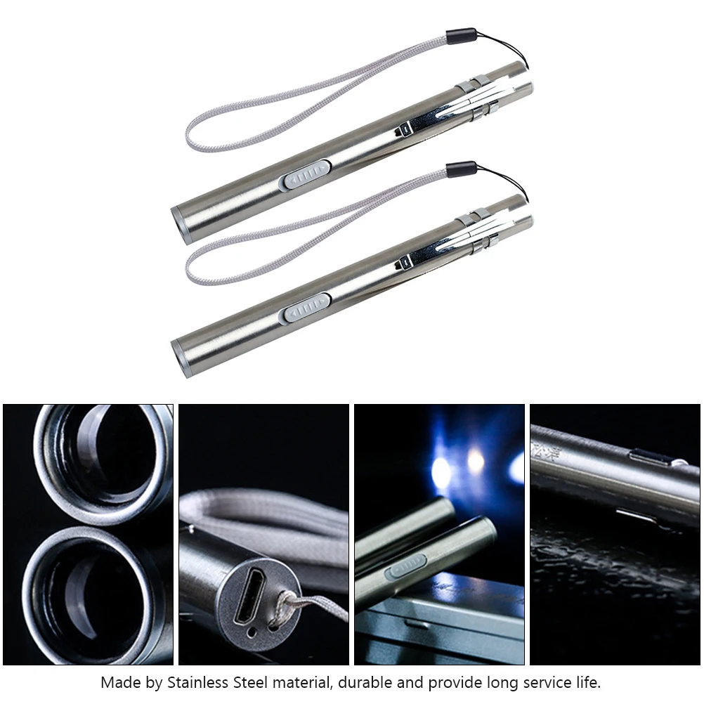 2pcs USB Charging Pen Light Mini LED Lamp for Doctor Hospital Medical Student Inspection Medical Rechargeable