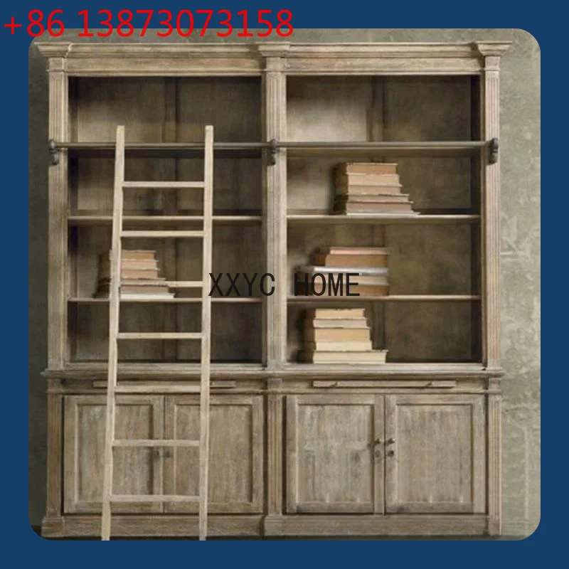 

Distressed Solid Wood Bookcase Modern Minimalist Creative