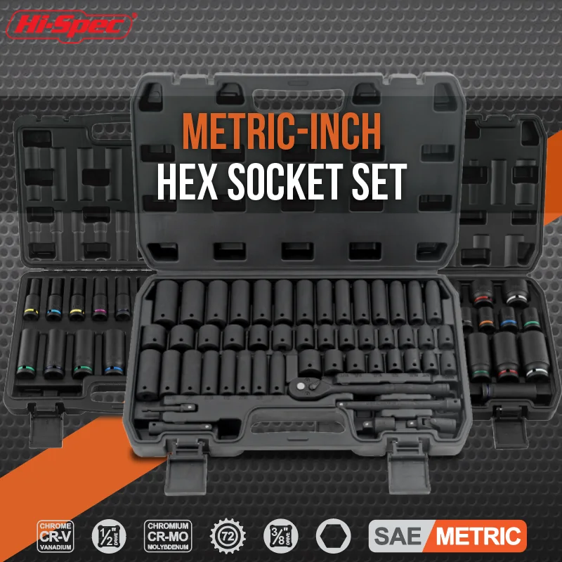 

3/8 1/2 Metric Impact Socket Tool Set 72T Ratchet Handle For Wrench Adapter Long Short Socket Mechanical Tool Socket Wrench Set