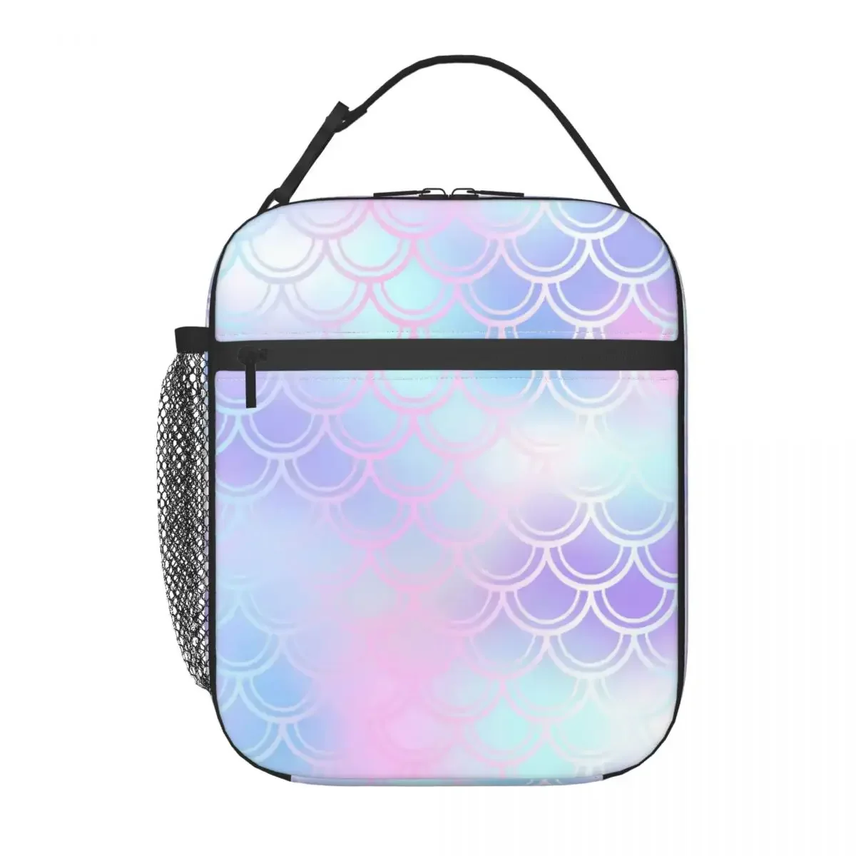 Watercolor Mermaid Fish Scale Insulated Lunch Bags for Women Colorful Resuable Thermal Cooler Food Lunch Box Kid School Children