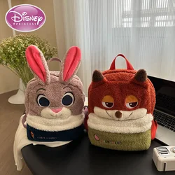 Disney 2024 New Children's Bag Cartoon Cute Fox Rabbit Plush Backpack Boy and Girl Kindergarten School Bag