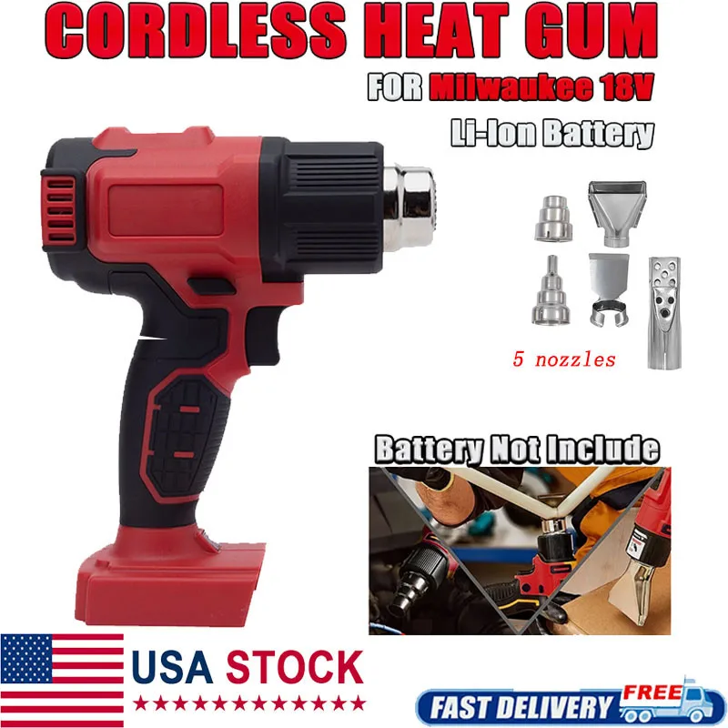 Cordless Heat Gun Compatible with Milwaukee 18V Battery, Portable Hot Air Gun Fast Heating Dual Temp with 4 Nozzles, 380W 1022°F (550°C) Soldering Heat Gun for Shrink Tubing, Resin(No Battery)