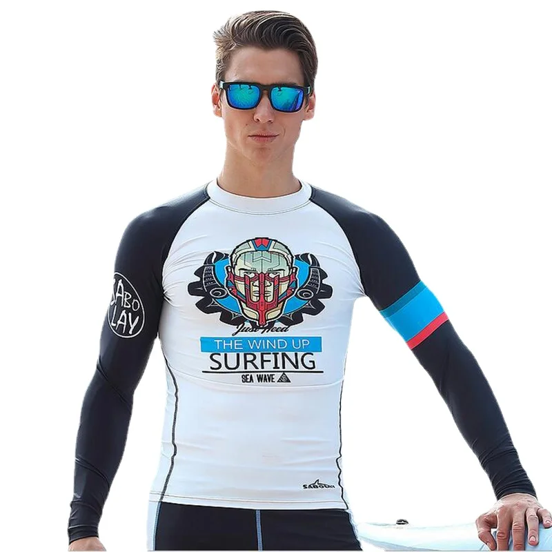 SABOLAY Men Long Sleeved Swimwear Diving Sunscreen Wetsuit Quick Drying UV Protection Beach Surfing Swim Suits Bathing Suit