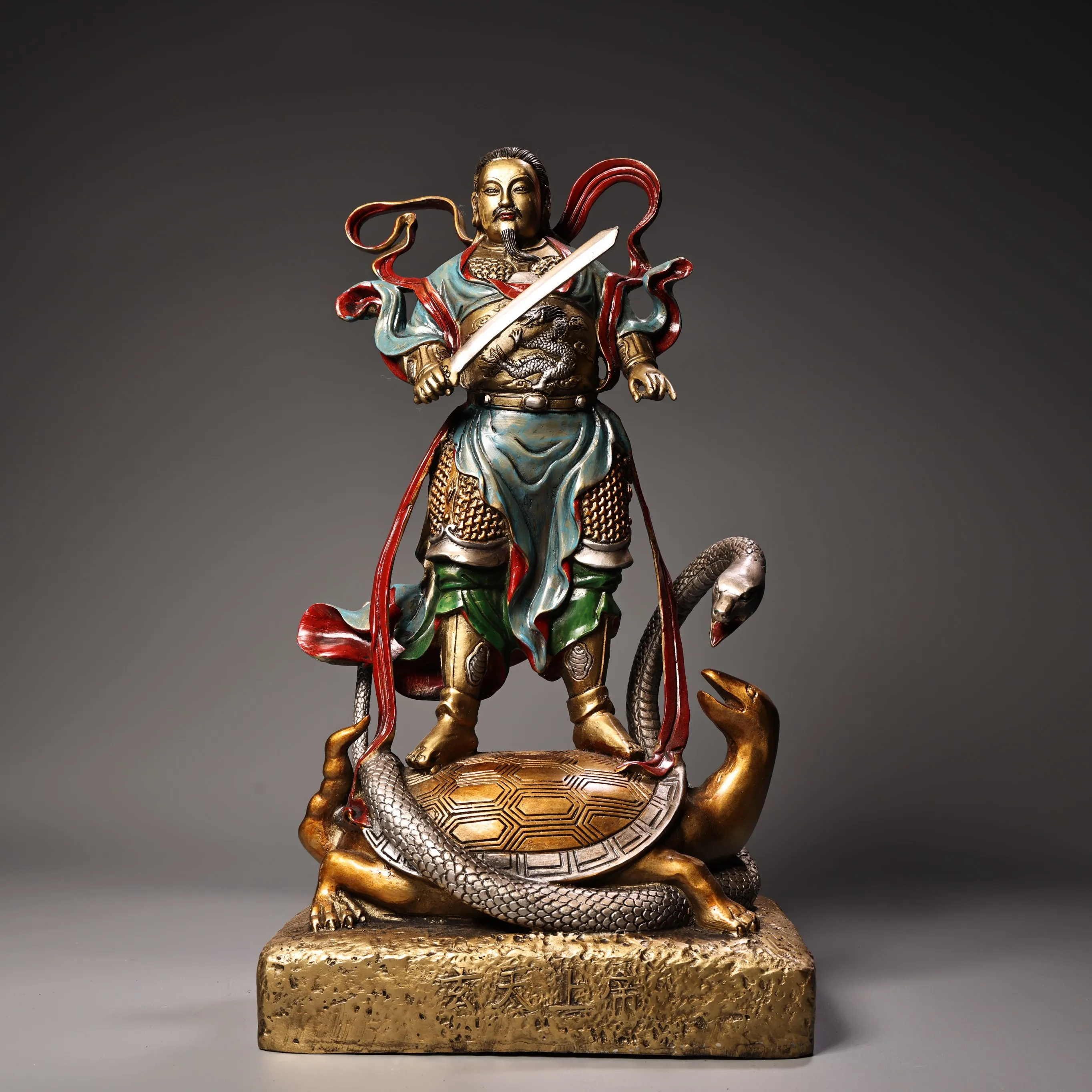 

Tibetan Temple Collection Old Bronze Painted High Relief Zhenwu Emperor Immortal Emperor Xuanwu Deity Worship Hall
