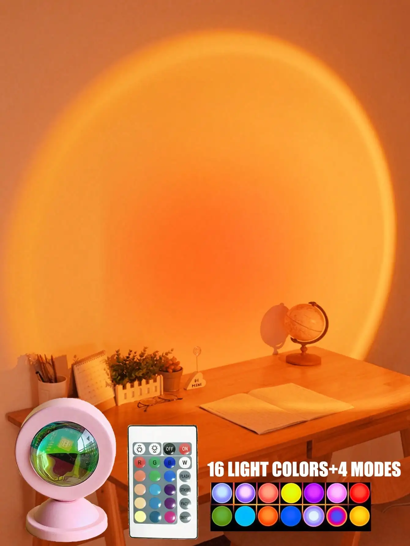 

1pc 16 Color Changeable USB Power Sunset Projection Light With Remote Control, USB Power ,4 Modes Sunrise Sunset Lamp, Led Night Light Projector For Photography/Selfie Party,Home,Living Room, Bedroom,Camping,Wedding,Decor, Gifts For Friends