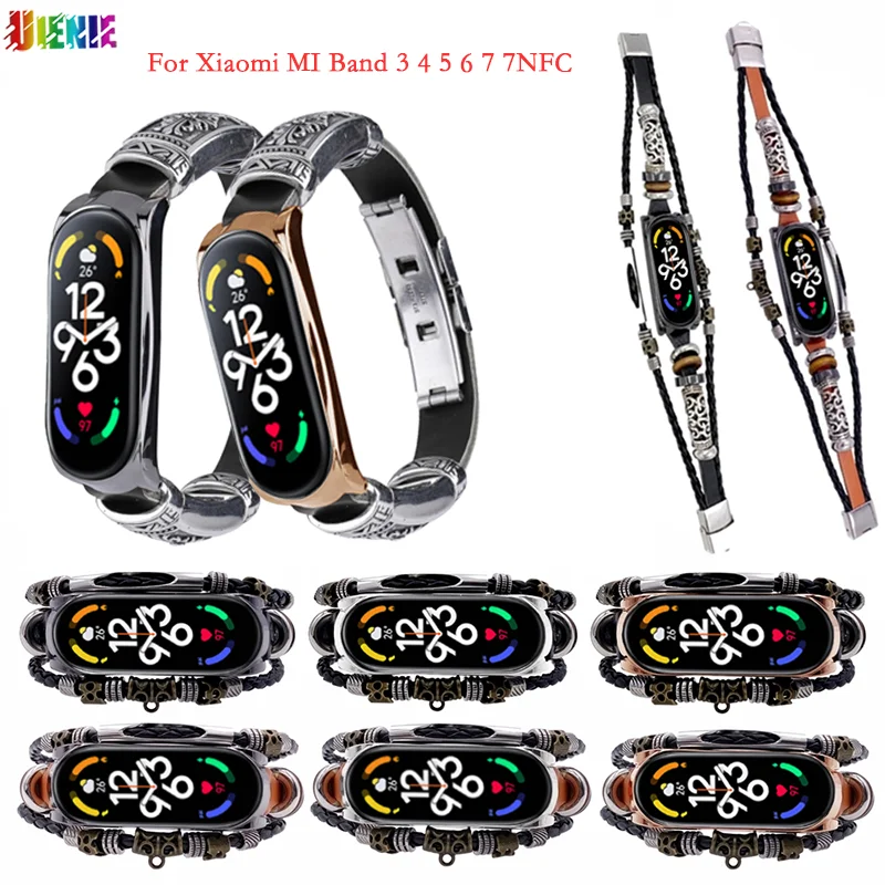 UIENIE New Retro Ethnic Style Strap For Xiaomi Bracelet 7NFC/7/6 Replacement DIY Beading Wristband For Xiaomi Watch Bands 3/4/5