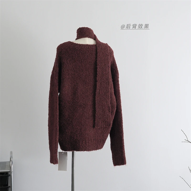 Women Wine Red Pullover Cashmere Sweater Aesthetic Y2k Elegant Vintage Long Sleeves V-Neck Knitted Jumper Sweater 2000s Clothes