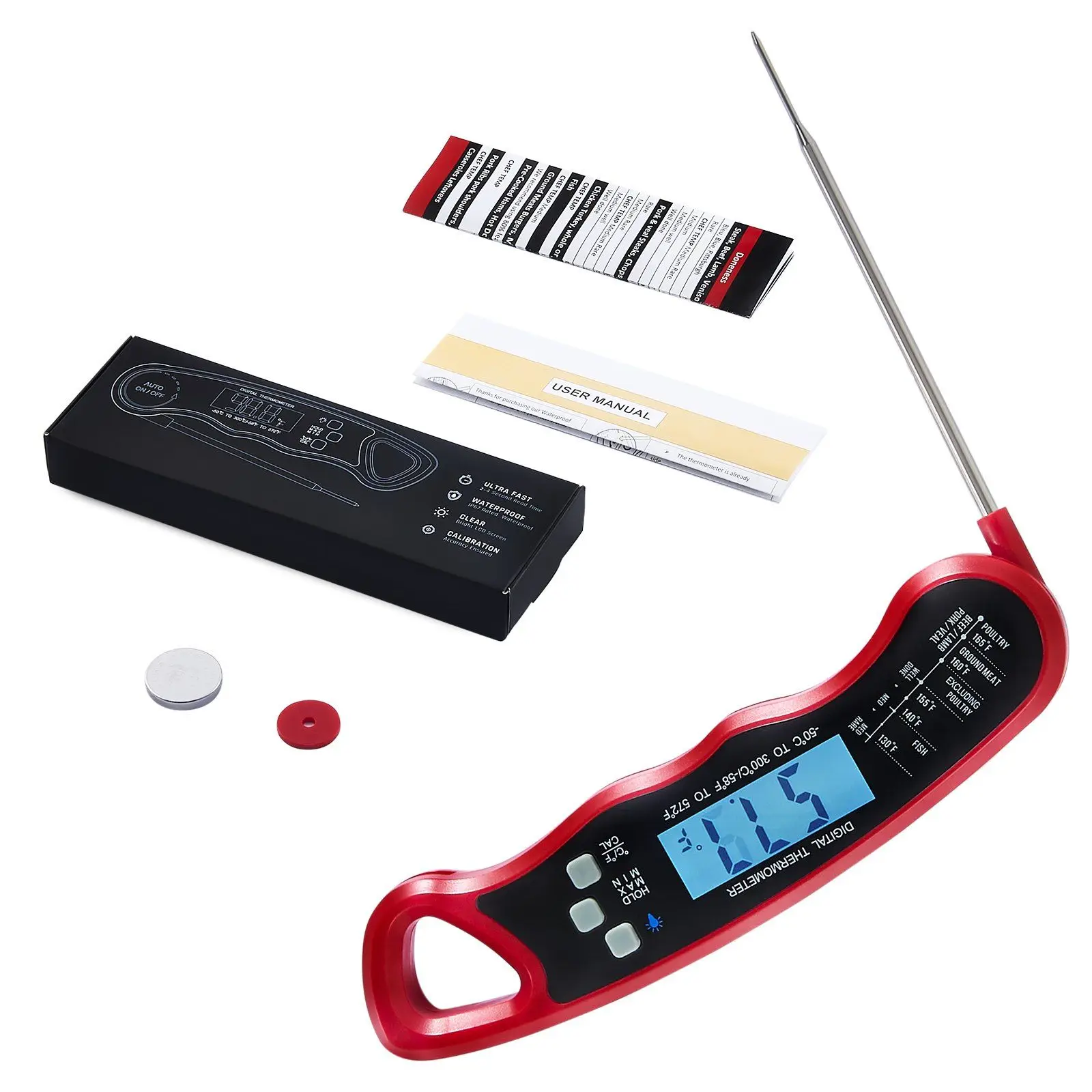 

VEVOR Grillers Instant Read Meat Thermometer for Grill and Cooking, Best Waterproof Ultra Fast Thermometer with Backlight & Cali